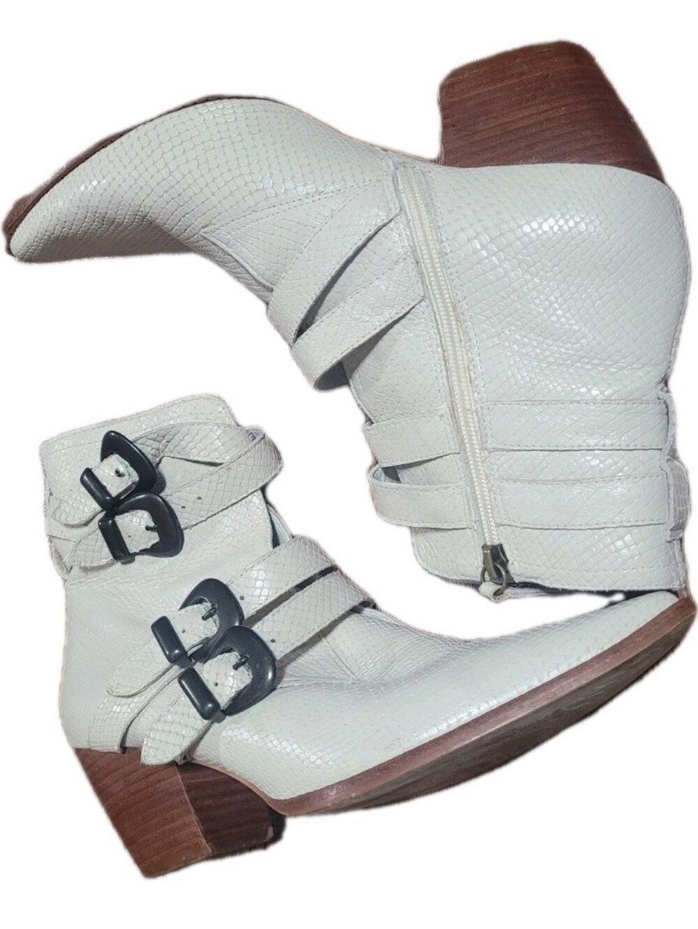 Matisse Harvey Boots Women 10 Snake Print Cowboy Moto Biker Belted Buckle Shoes